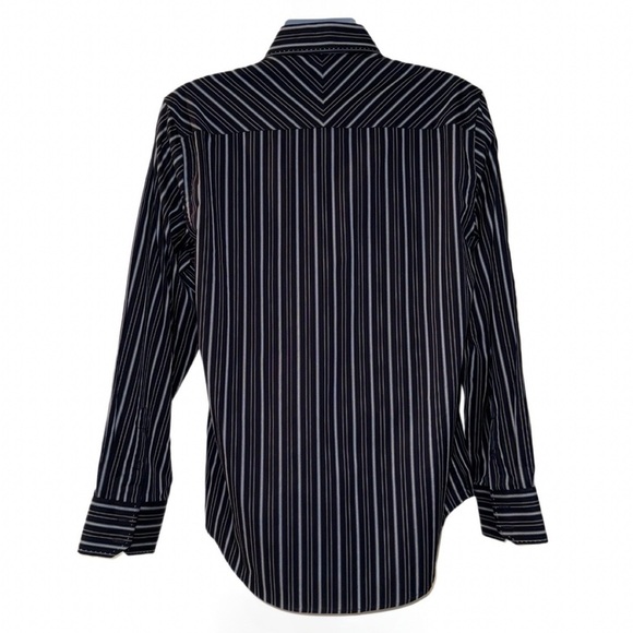 7 Diamonds Men’s Long Sleeve Button-Up Shirt Navy & Light Blue Stripe 100%Cotton - Picture 3 of 12